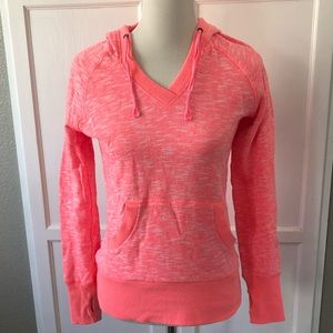 Neon Pink Burnout Hoodie V-Neck Pullover